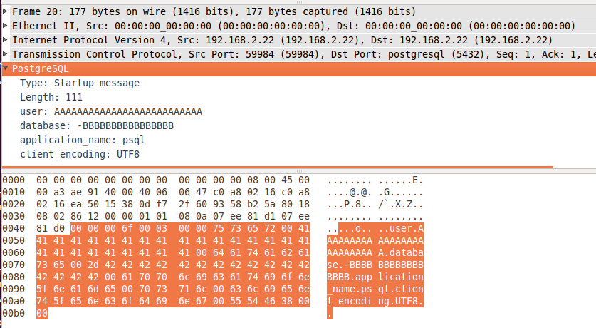 Wireshark screenshot of packet